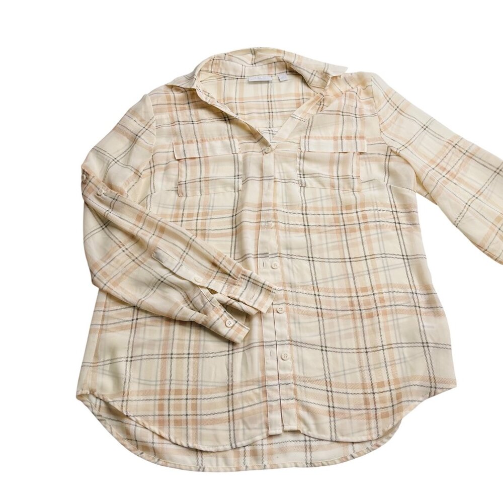 New York & Company Women's Long Sleeve Plaid Shirt Size Large Semi Sheer‎